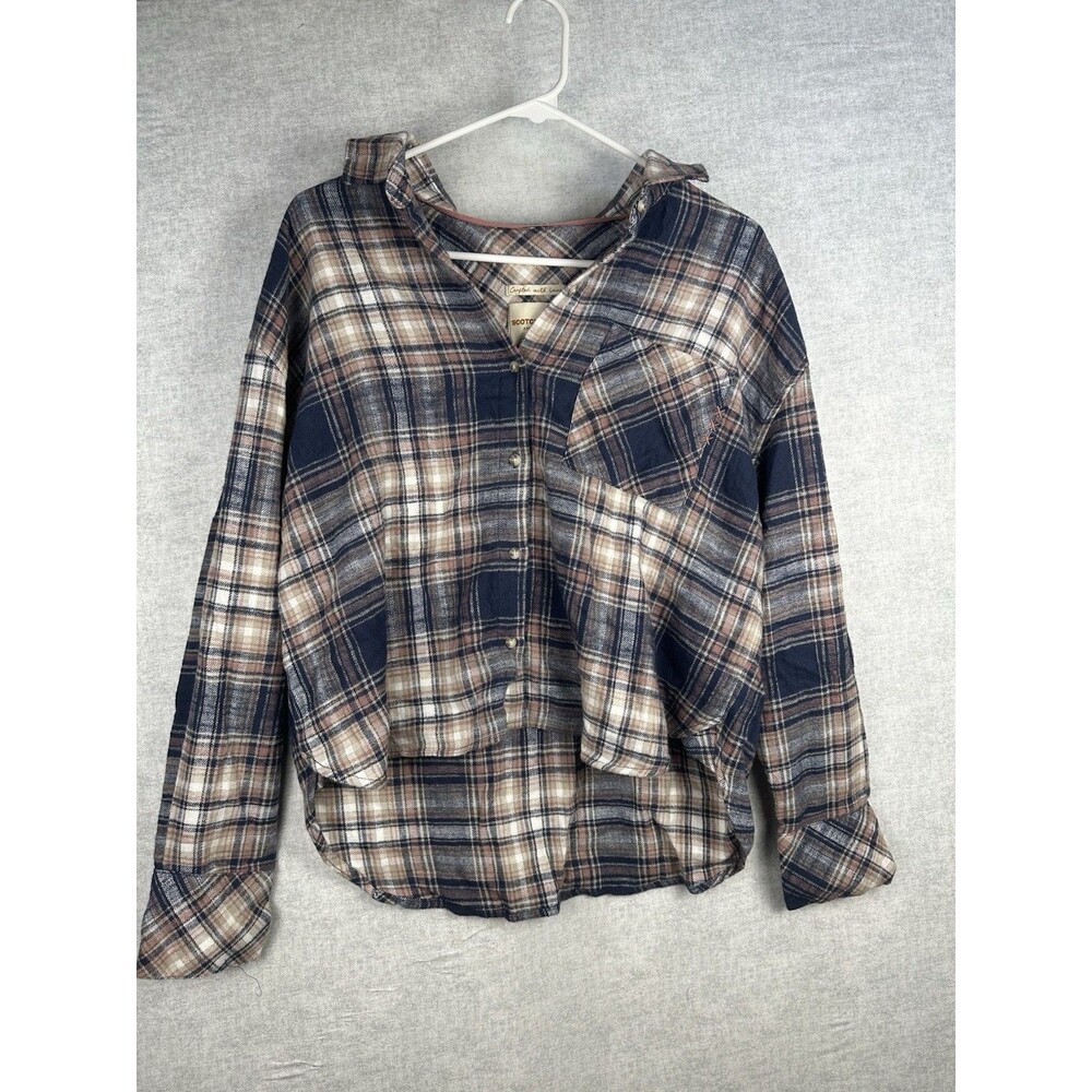 Scotch & Soda Plaid Flannel Womens Crop Slouch Medium Button Up Top Long Sleeve